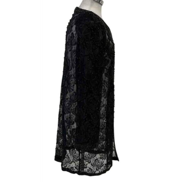 Rare VTG 90s Brilliante By J.A. Black Bead Lace Cardigan Jacket Mother of Bride - Picture 4 of 14